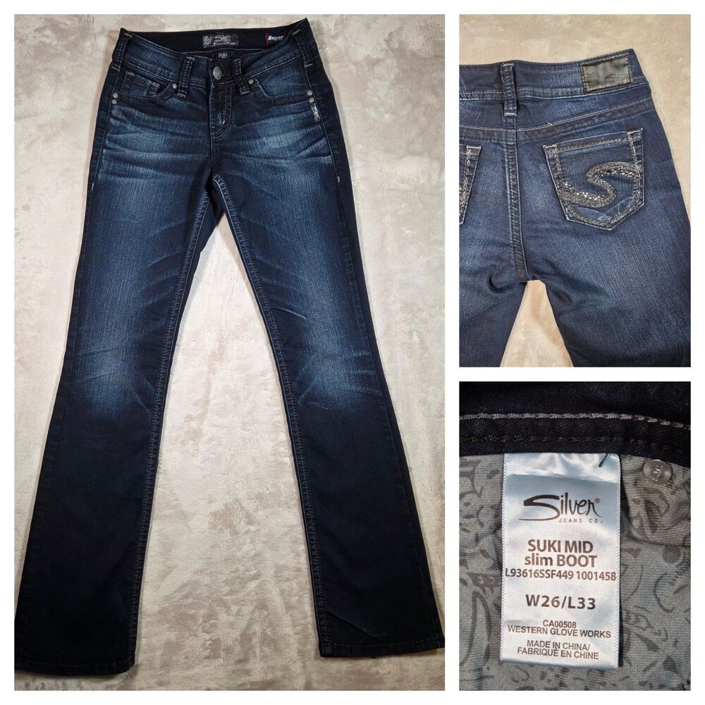 Silver Jeans Co Suki Mid Rise Slim Bootcut Jeans Women’s 26x33 Dark Wash